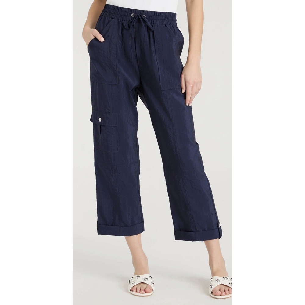 Cinq a Sept Marlease Crop Pants Navy Blue Nylon Parachute Cargo Utility Sz M